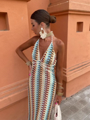 Robe Maxi Crochet Halter Dos Nu pour les Vacances
