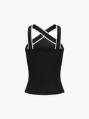 Top Femme Noir Tissu Tricot Premium Confort Ajusté Croisé