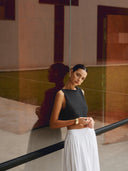 Top Court en Maille de Mélange de Coton Sans Manches