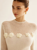 Top en Tricot Premium avec Fleurs 3D, Style Romantique Vintage