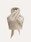 Haut Halter en Mélange de Lin pour Femme Élégant Croisé Coupe Régulière