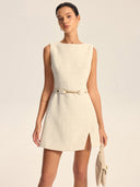 Robe Mini Tweed Femme Slim Fit avec Fente