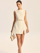 Robe Mini Tweed Femme Slim Fit avec Fente