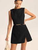 Robe Mini Tweed Femme Slim Fit avec Fente