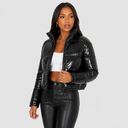 Doudoune Courte Aspect Vernis Femme