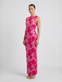 Robe Maxi Femme Tulle avec Appliques Florales Rose Silhouette Bodycon
