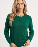 Cardigan femme col rond boutonné en maille in Vert front