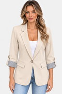 Blazer Tailleur Manches Retroussées Col Cranté Femme