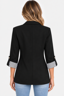Blazer Tailleur Manches Retroussées Col Cranté Femme
