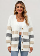 Cardigan Rayé Émeline – Blanc – Cléo Noire