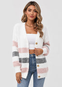 Cardigan Rayé Émeline – Rose – Cléo Noire