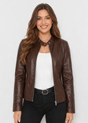 Veste Simili Cuir Madeleine – Marron – Cléo Noire