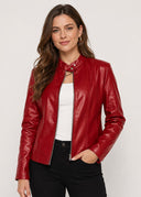 Veste Simili Cuir Madeleine – Rouge – Cléo Noire
