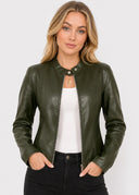 Veste Simili Cuir Madeleine – Vert foncé – Cléo Noire