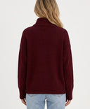 Cardigan zippé femme en maille col montant in Bordeaux back