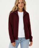 Cardigan zippé femme en maille col montant in Bordeaux front
