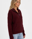Cardigan zippé femme en maille col montant in Bordeaux side