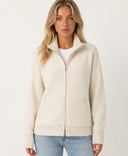 Cardigan zippé femme en maille col montant in Crème front