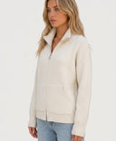 Cardigan zippé femme en maille col montant in Crème side