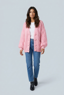 Pink cardigan grosse maille manches ballon front