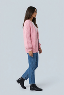 Pink cardigan grosse maille manches ballon side