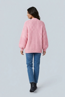 Pink cardigan grosse maille manches ballon back