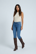 Brown bottes hautes bout pointu talon carré full