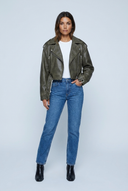 Olive veste biker effet cuir vieilli front