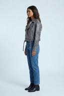 Grey veste biker effet cuir vieilli side