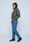 Olive veste biker effet cuir vieilli side
