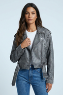 Grey veste biker effet cuir vieilli closeup