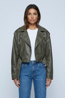 Olive veste biker effet cuir vieilli closeup