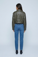Olive veste biker effet cuir vieilli back
