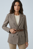 Khaki blazer laine chevrons ceinturé closeup