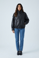 Black bomber oversize effet cuir double col front