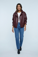 Wine bomber oversize effet cuir double col front