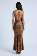 Leopard robe longue satin imprimé léopard back