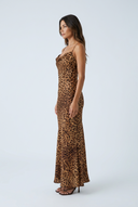 Leopard robe longue satin imprimé léopard side