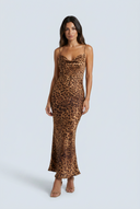 Leopard robe longue satin imprimé léopard front