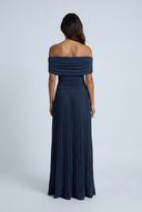 Navy robe longue épaules dénudées plissée back