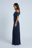 Navy robe longue épaules dénudées plissée side