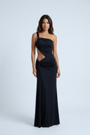 Black robe longue asymétrique drapée découpe front