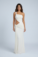 White robe longue asymétrique drapée découpe front