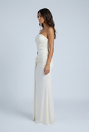 White robe longue asymétrique drapée découpe side