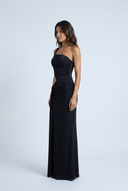 Black robe longue asymétrique drapée découpe side