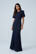 Navy robe longue maille ajourée pailletée manches ballon front