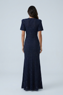 Navy robe longue maille ajourée pailletée manches ballon back