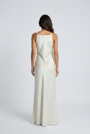 Ivory robe longue satin nuisette bordée de dentelle back