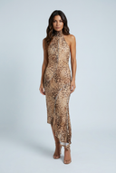 Leopard robe longue léopard col licou dos nu front