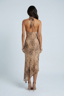 Leopard robe longue léopard col licou dos nu back